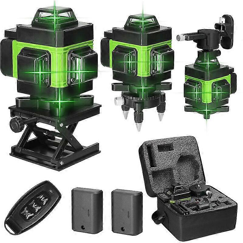 Multifunctional 4D Laser Level 16 Lines Self-Leveling Machine 3 USB Rechargeable Lithium Battery Level with Vertical Horizontal Slope Lines, EU Plug