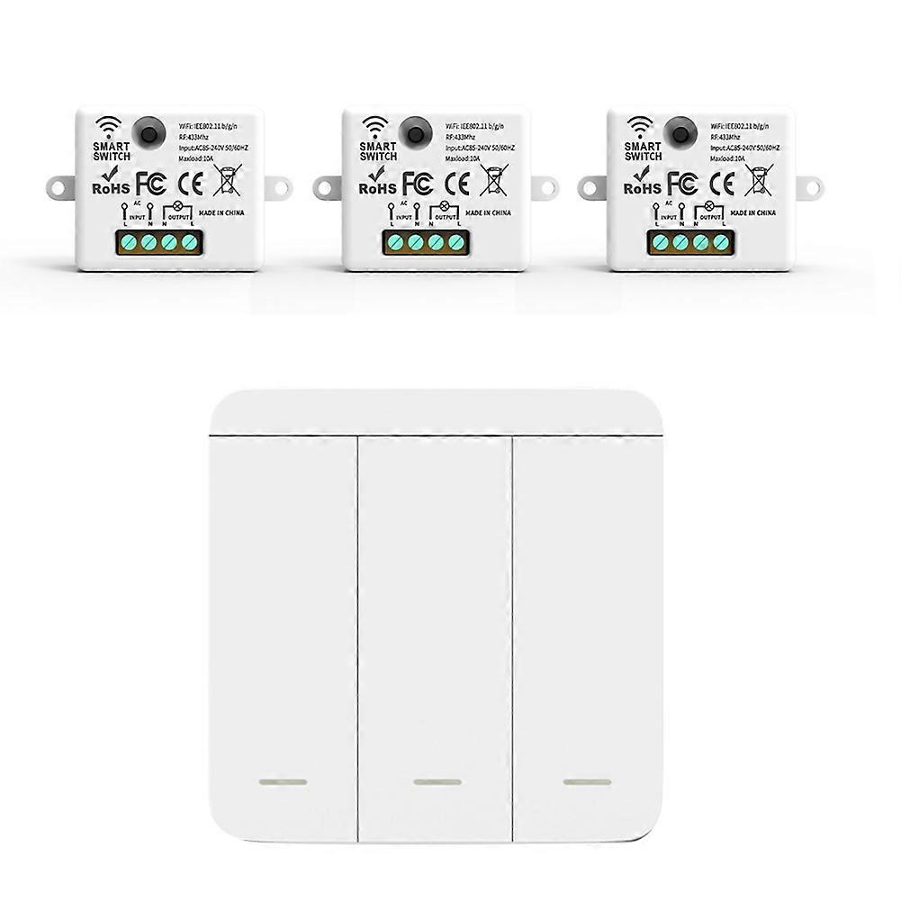 3PCS Wireless Light Wall Switch RF 433Mhz Relay Receiver with 1x 3Gang Panel Switch LED Remote Cont