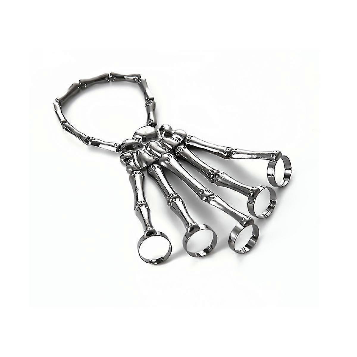 Personnalité de la mode Punk Squelette Main Os Polyvalent -doigt Bracelet Bague Réglable All-en-un C