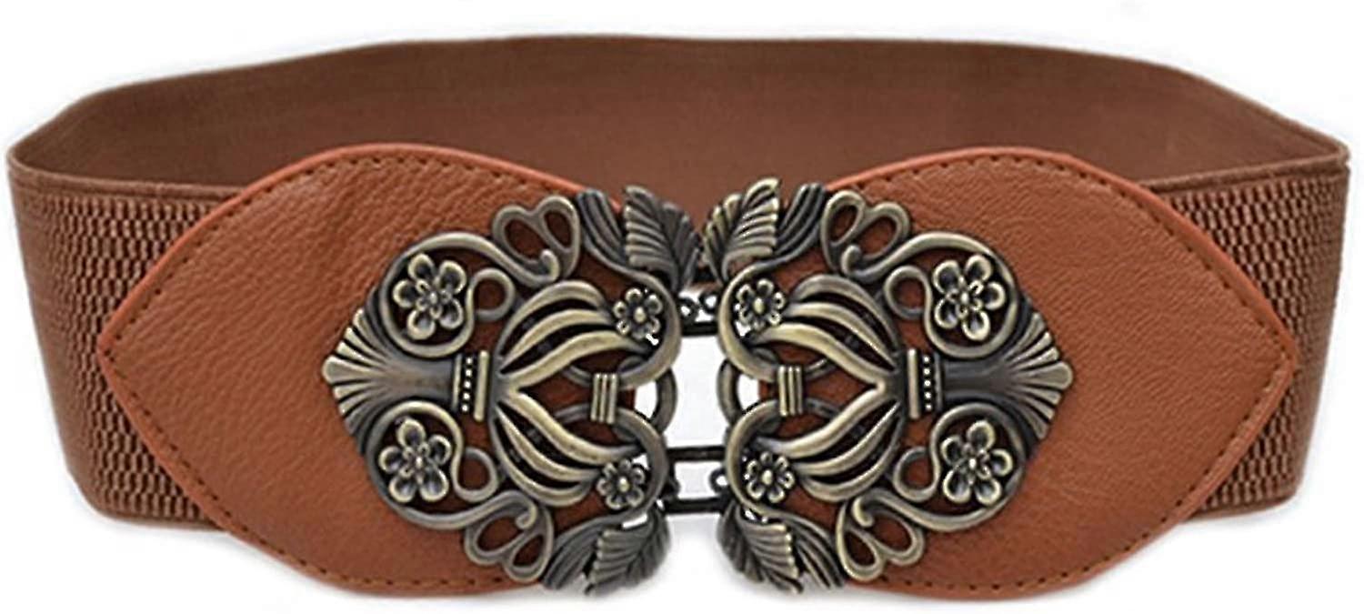 High Waist Elastic Belt With Flower Back (tan)