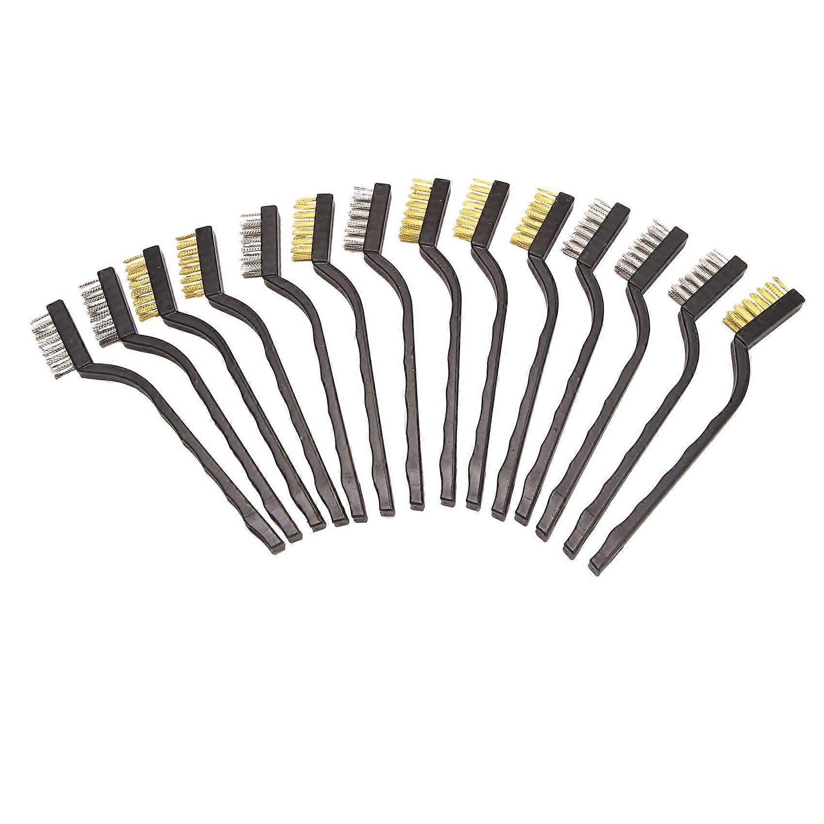 14 Pack Wire Brush Set for Cleaning Welding Slag and Rust Stainless Steel and Brass Curved Handle M