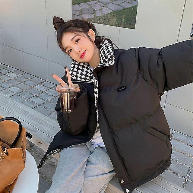 2024 מעיל כותנה חורף חדש פוך נשים רוכסן מעיל מרופד רופף נקבה עיבוי מוצק חם מעילי פרקס שחור לבן