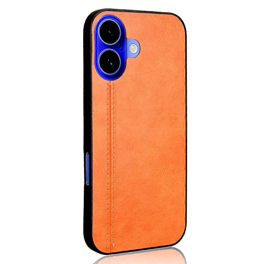 For iPhone 16 Case Leather+TPU+PC Phone Cover Stitching Line - Orange