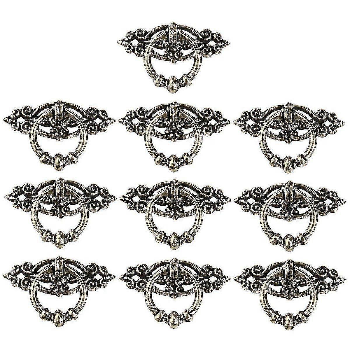 10 Pack Vintage Kitchen Cabinet Cupboard Door Drawer Pull Handles Knobs - Antique Brass