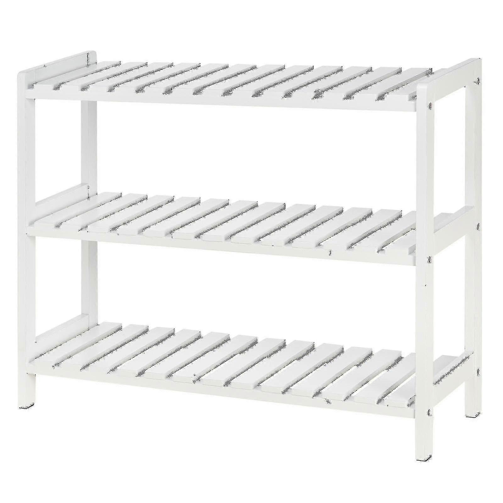 3-tier Shoe Rack Wood Frame Slatted Shelves Open Hygienic Stora