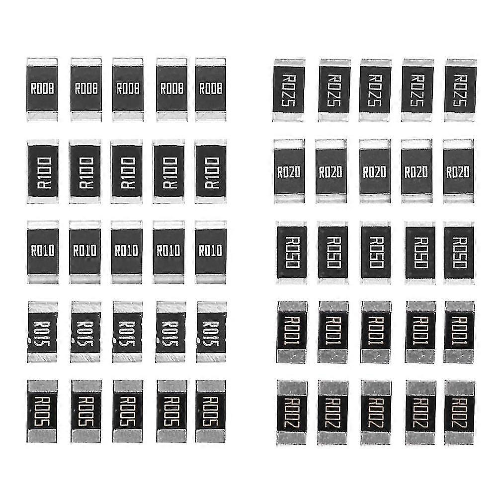 50pcs Alloy Resistance 2512 Smd Resistor Samples Kit,10 Kindsx5pcs=50pcs R001 R002 R005 R008 R010 R