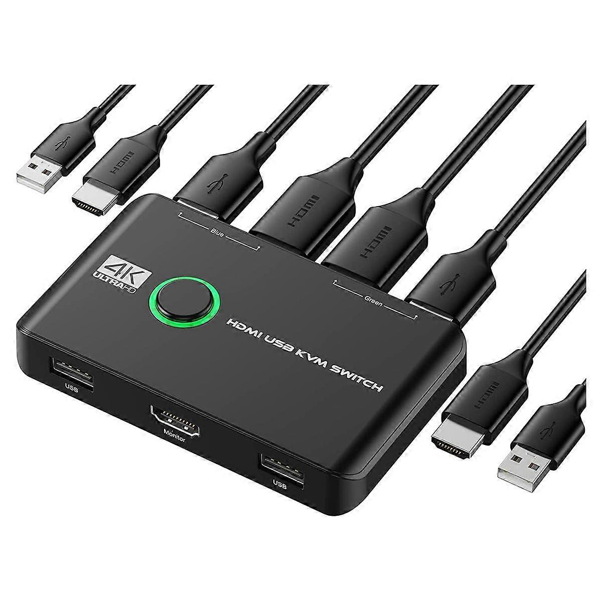 4K KVM Switch USB -Compatible Switches for 2 Computers Share Keyboard Mouse Printer and Monitor, Su