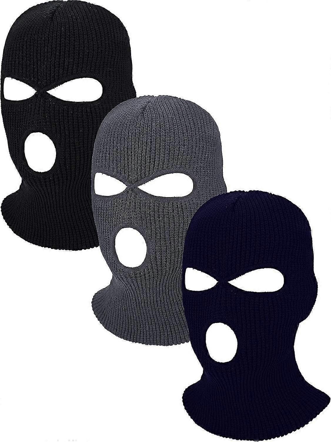 3穴スキーマスクフルフェイスカバーニットネックカバー冬3穴バラクラバアオ