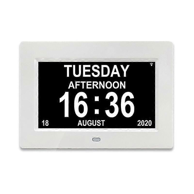 Alzheimer's Clock - 7" LCD Digital Calendar Clock with Date, Day, and Time for Seniors (White)