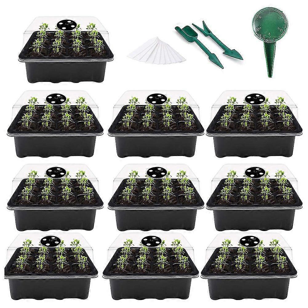 10 Pack Seed Starter Trays Plant Germination Kits With Humidity Adjustable Dome And Base Include So