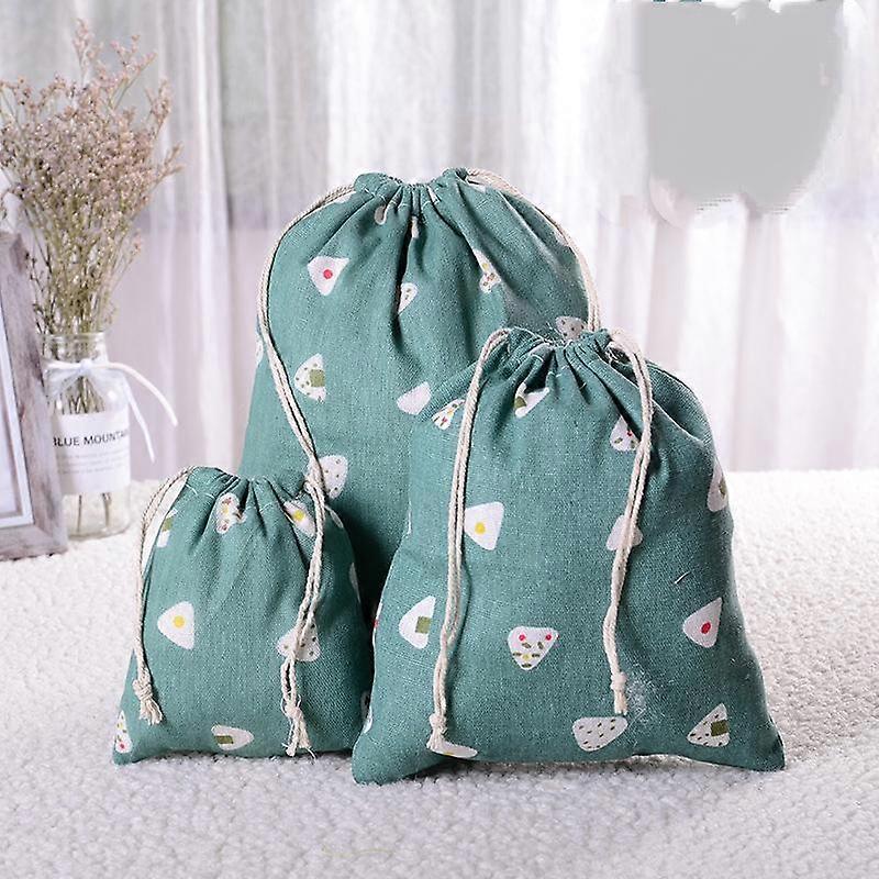 (Light green) 3-pack drawstring bag, cotton and linen storage bag, gift bag