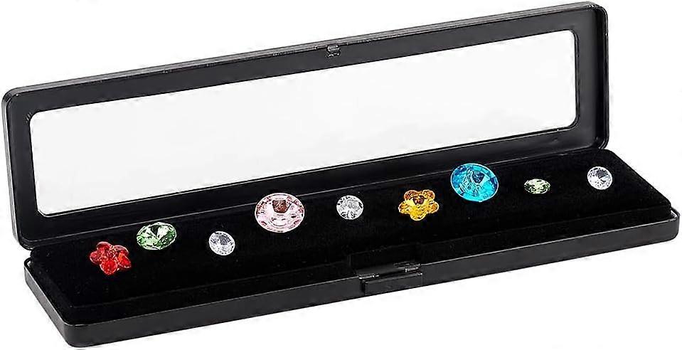 Loose Diamond Display Box Black Gemstone Display Case Stainless Steel Gem Storage Container Rectangle Jewelry Organizer with Transparent Window for Ge