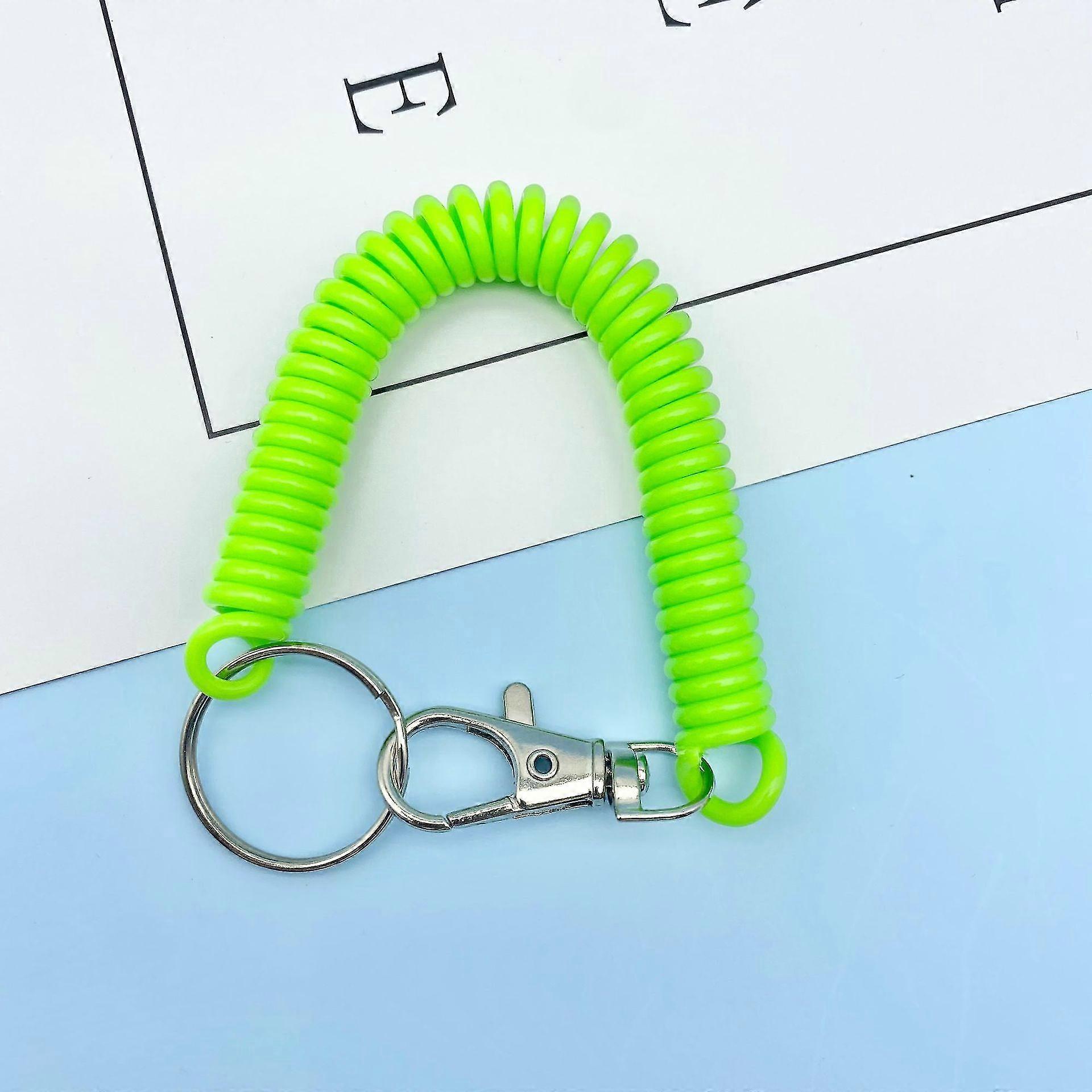 1pc Green Spiral Spring Rope Keychain Retract