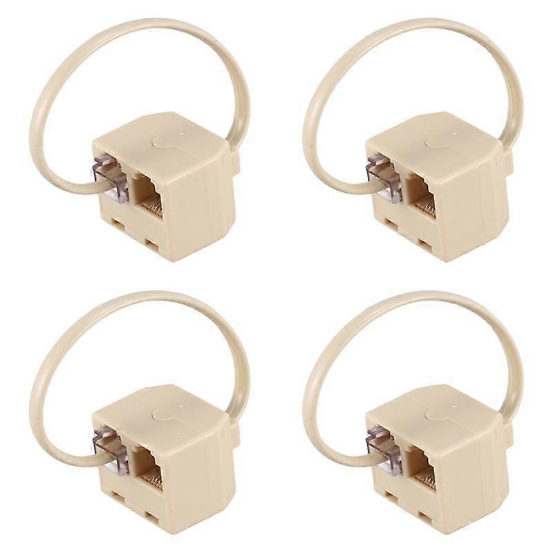 4X RJ11 6P4C 2 Way Outlet Telephone Jack Line Splitter Adapter Beige