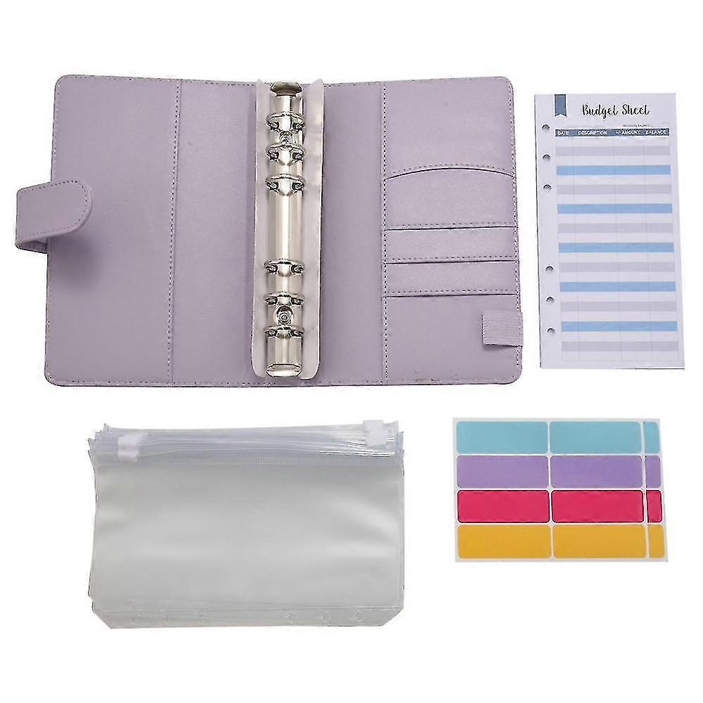 A6 Pu Leather Budget Binder,with 8 A6 Binder Bags,12 ,6 Ring Binder Budget Envelope System, With Label Stickers D