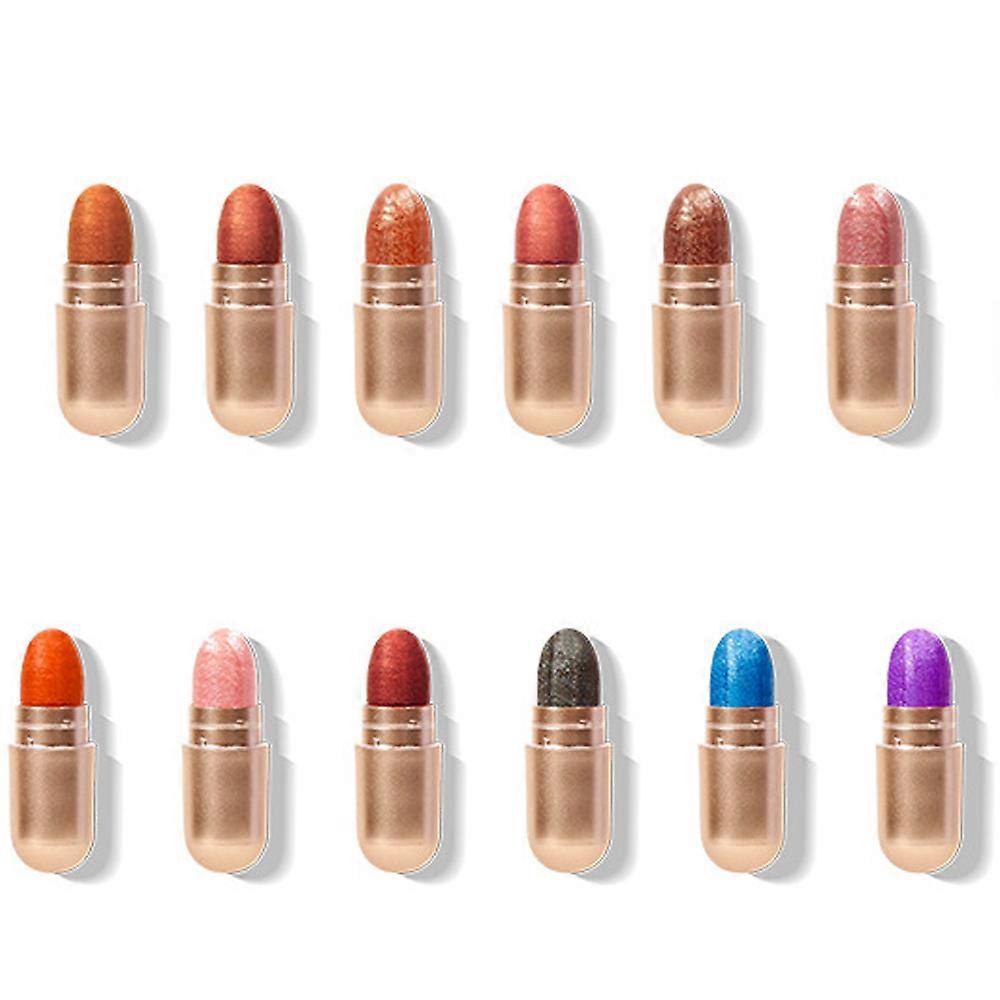 12 Farben Lidschatten Stick Set - lang anhaltende Glitzer-Eyeliner-Sticks in Creme bis Puderformel
