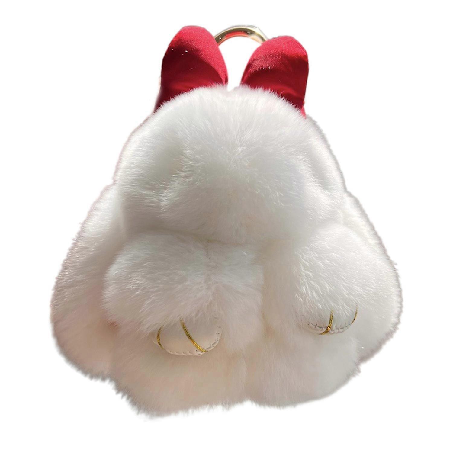 Plush Bowknot Bunny Keychain Fuzzy Faux Fur Rabbit Animal Doll Key Ring Holder DIY Handbag Pendant