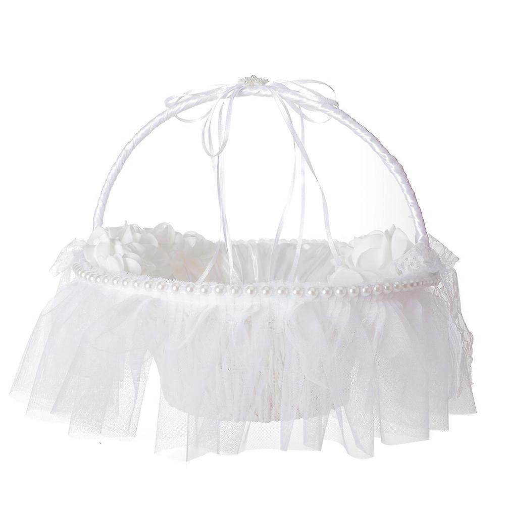 Boeyaa Hochzeit Blumenkörbe Weiß Spitze Stoff Blumenkörbe Brautjungfer Blumenmädchen Körbe