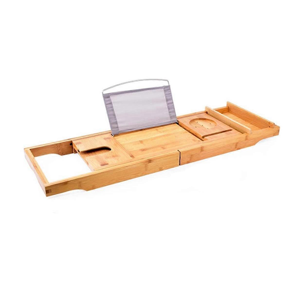 1PCS الخيزران قابلة للتوسيع حوض الاستحمام صينية الحمام المنظم مع قرص الهاتف المحمول وحامل كتاب النبيذ أ