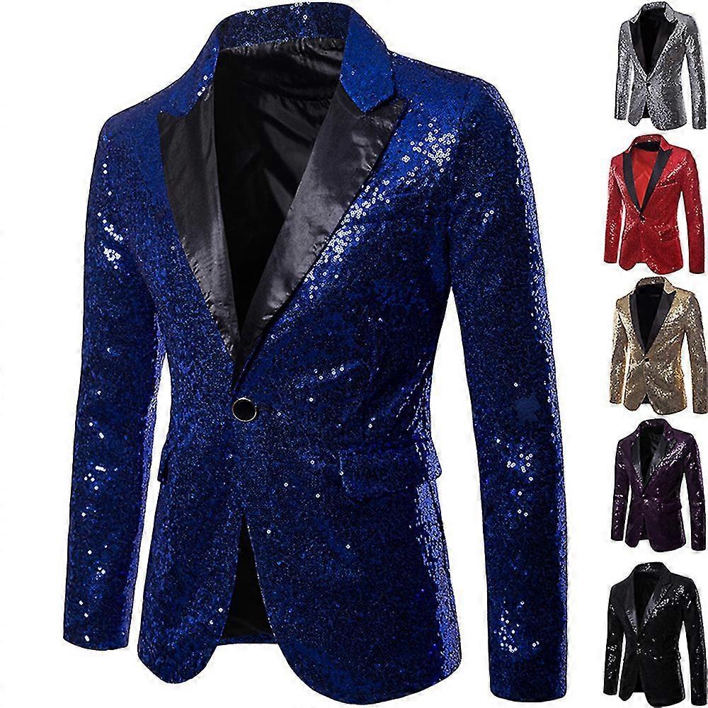 Homme Sequin Suit Jacket Blazer One Button Luxury Party Dinner Prom Tuxedo