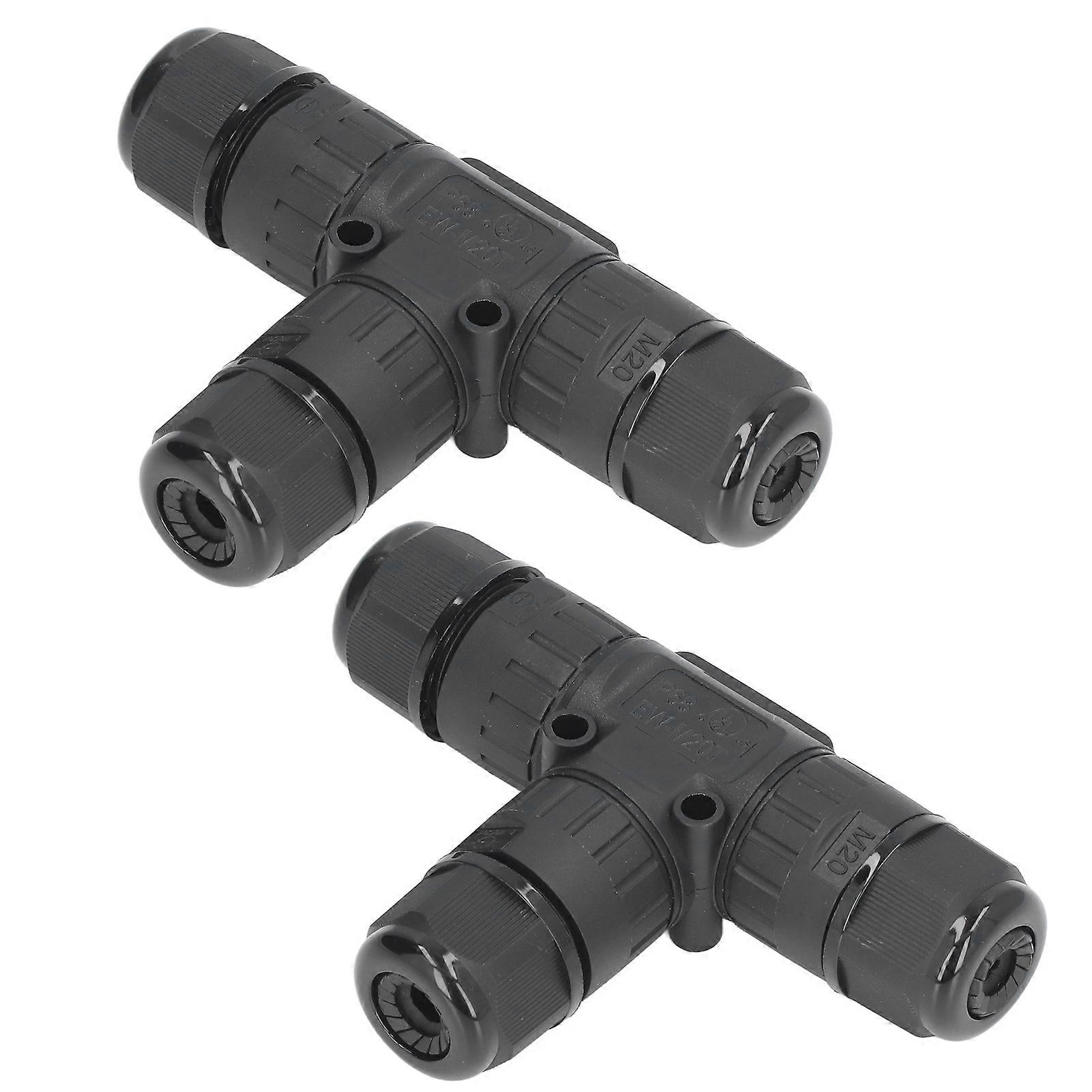 2Pcs T Type 3 Way 3 Wire Junction Box Connector Waterproof Connector for Outdoor LED Power Connection