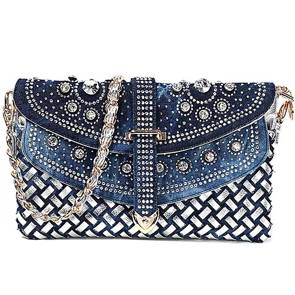 Denim Messenger Lock Strip Shoulder Bag