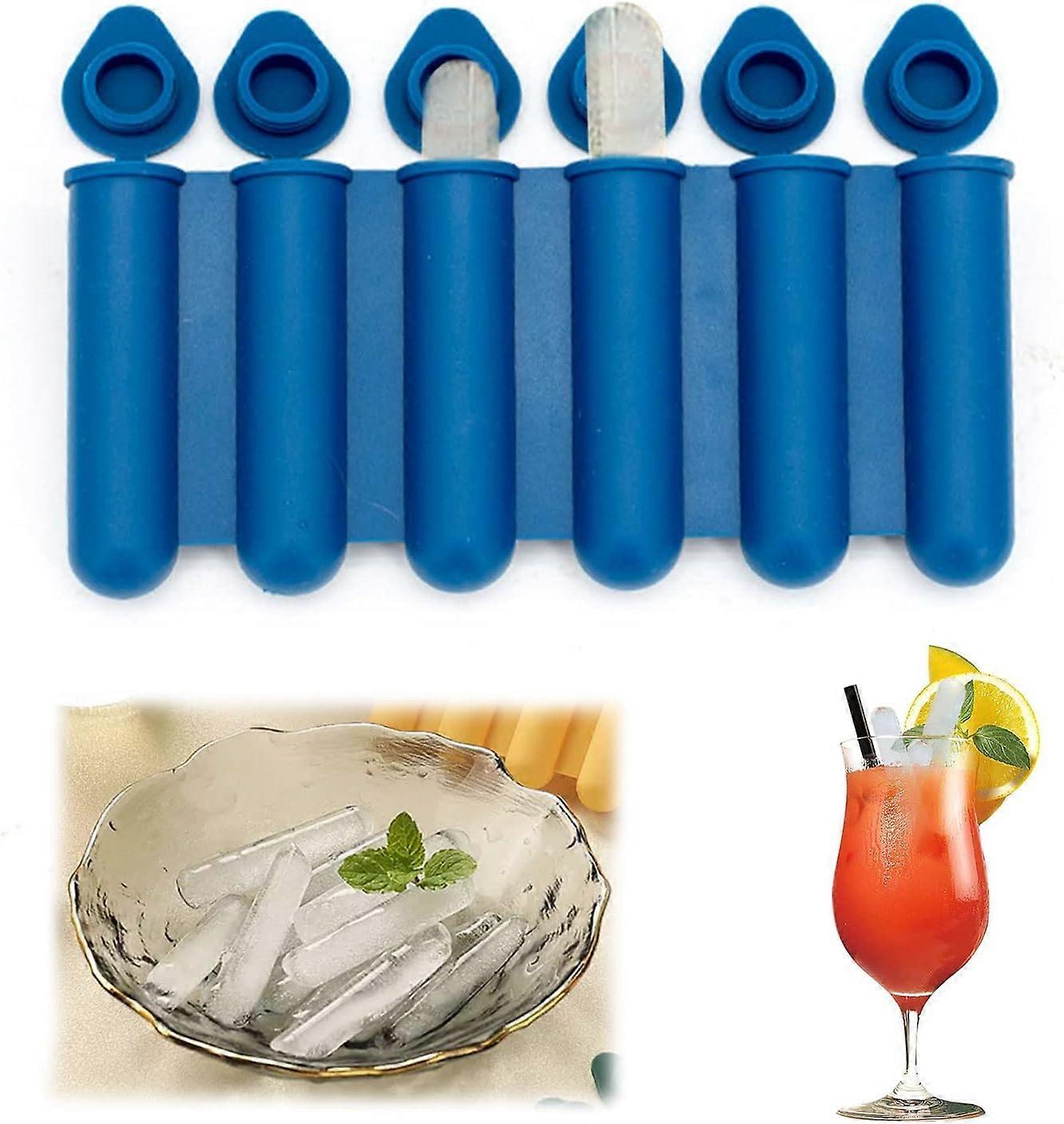 3pcs(Blue)Mini ice cube silicone molds with lids, narrow and long, easy to push and stand, suitable for filling bottled drinks