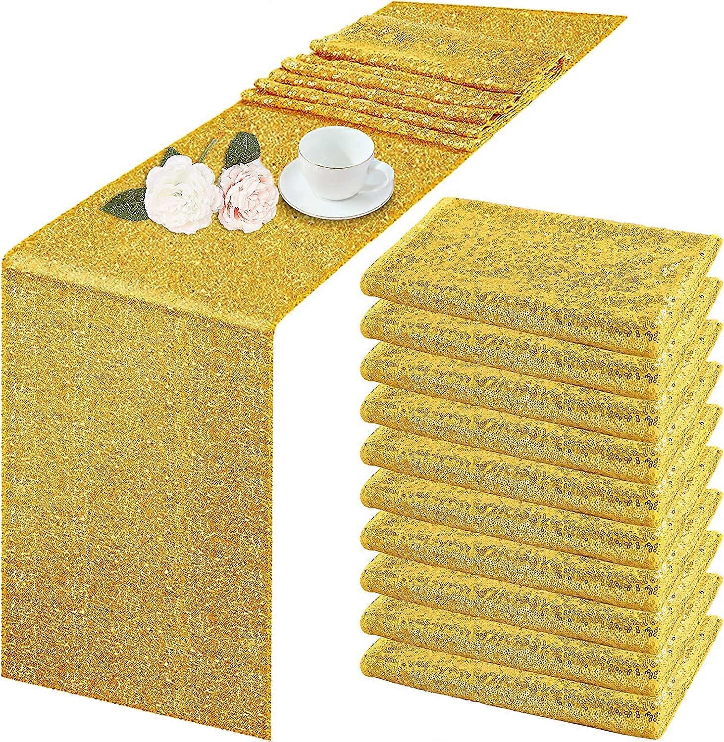 10 Pack Sequin Table Runner 30.48cm x 275cm Rose Gold Sequin Tablecloth for Rectangular Table Wedding Birthday Party Festive
