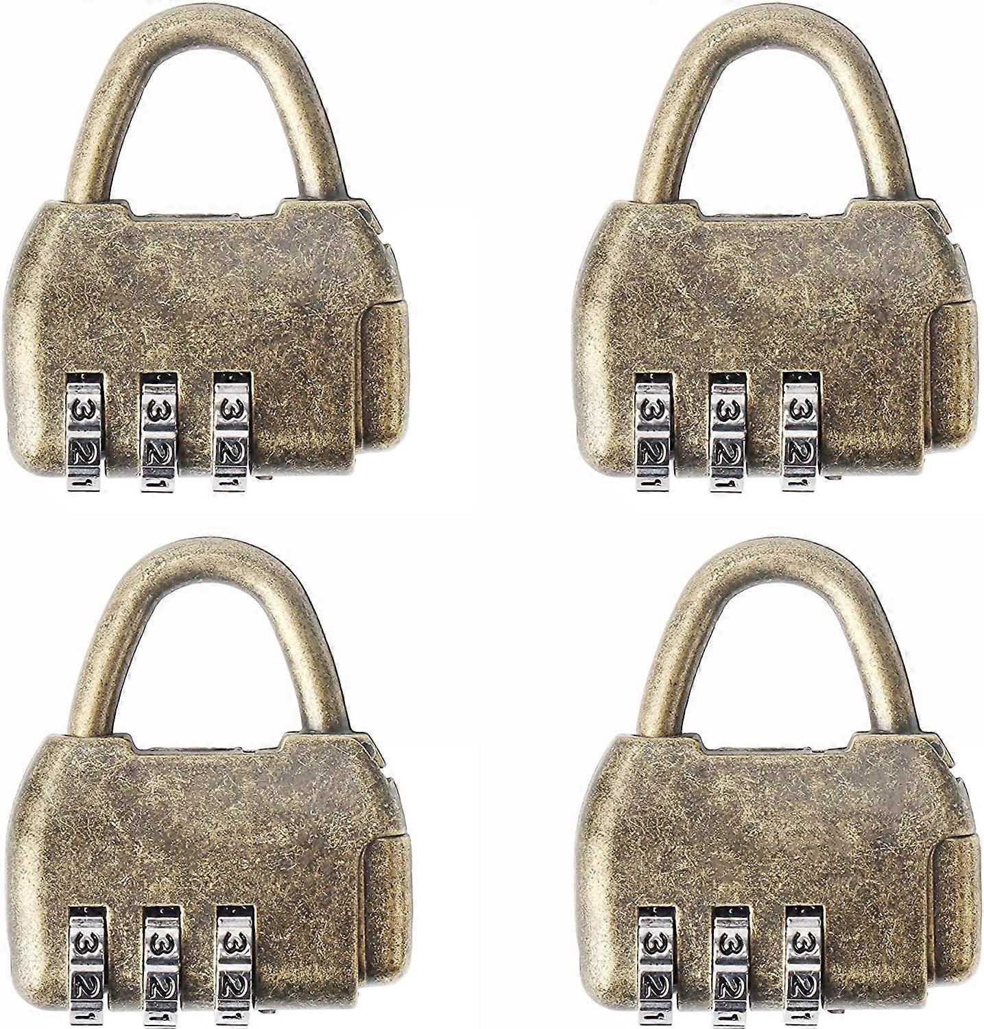 4 Pcs Antique 3 Digit Combination Lock Vintage Password Padlock (3 Digit)