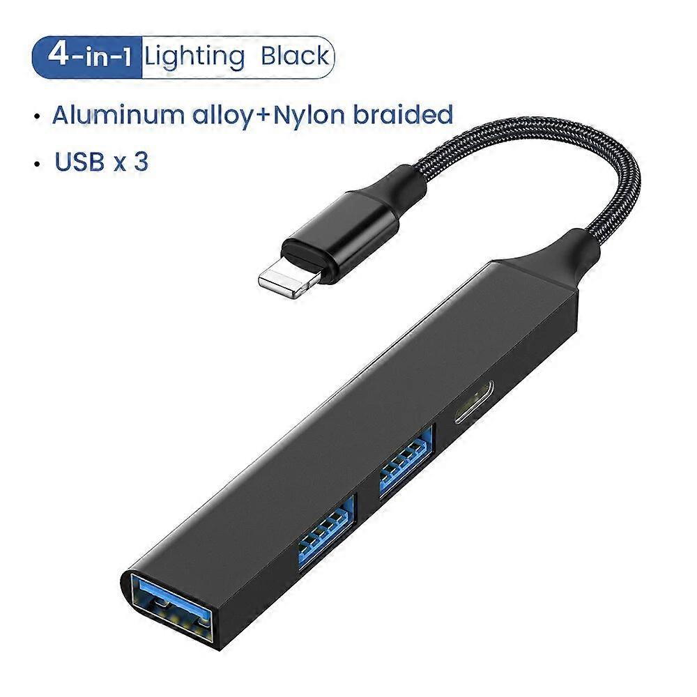 4in1 USB HUB Docking Station For iPhone 8-Pin To USB/Lighting Mobile Phone USB OTG Adapter With Powered HUB Dock for ipad iPhone
