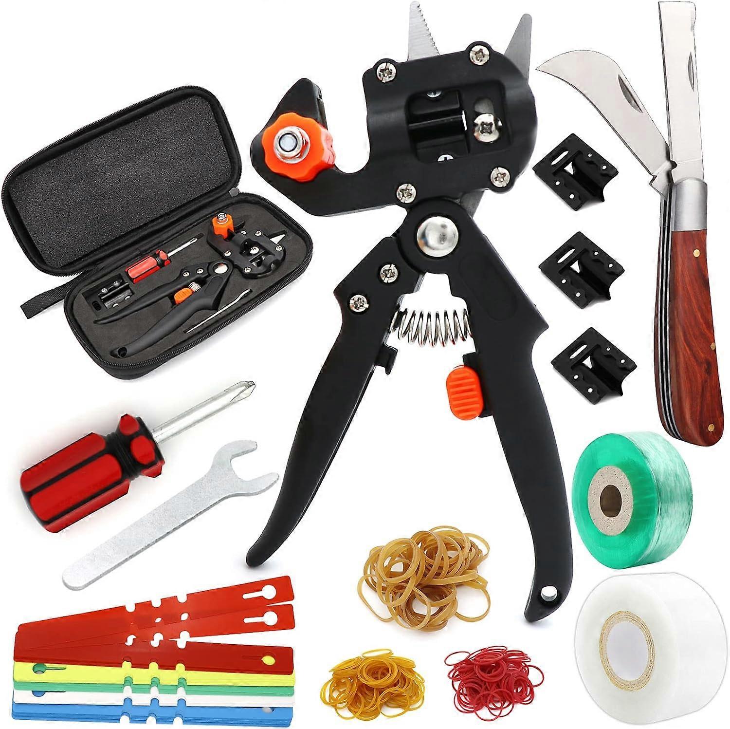 Garden Grafting Tool Kits, 2 in 1 Pruning Tools Including Grafting Knife Replacement Blades Grafting Tapes Rubber Bands and Labels for Plant Branch Vi