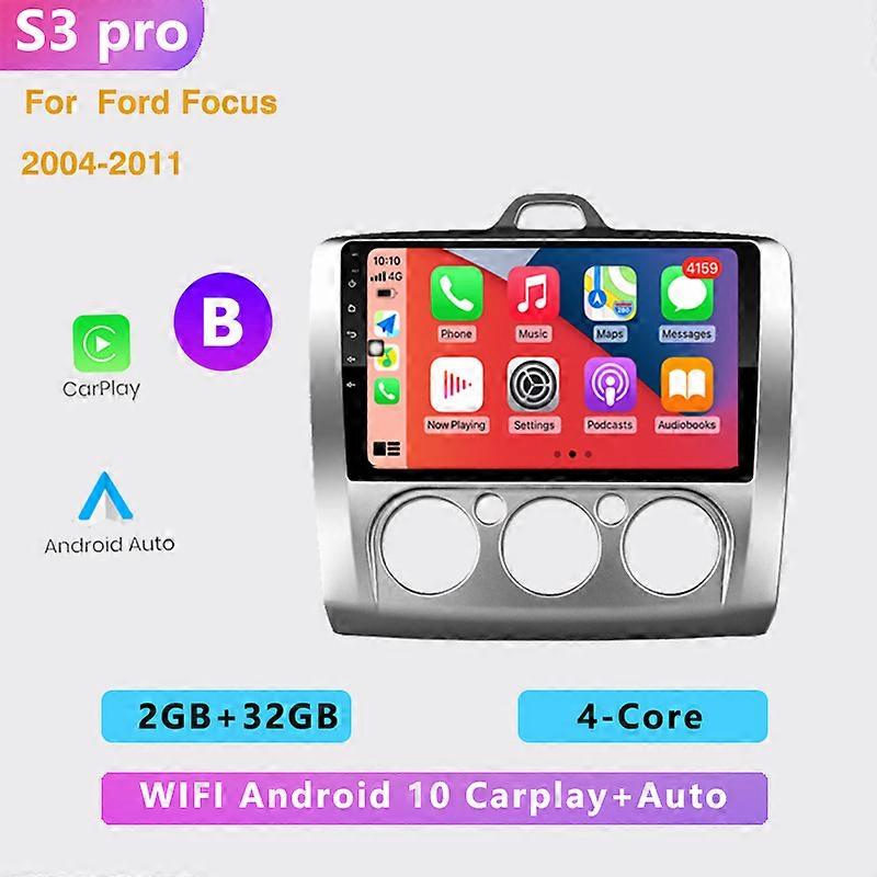 2 DIN 4+64G android 10 Car radio Multimedia Player Carplay Auto GPS navigation NO DVD For Ford Focus 2 3 Mk2 Mk3 2004 2005-2011