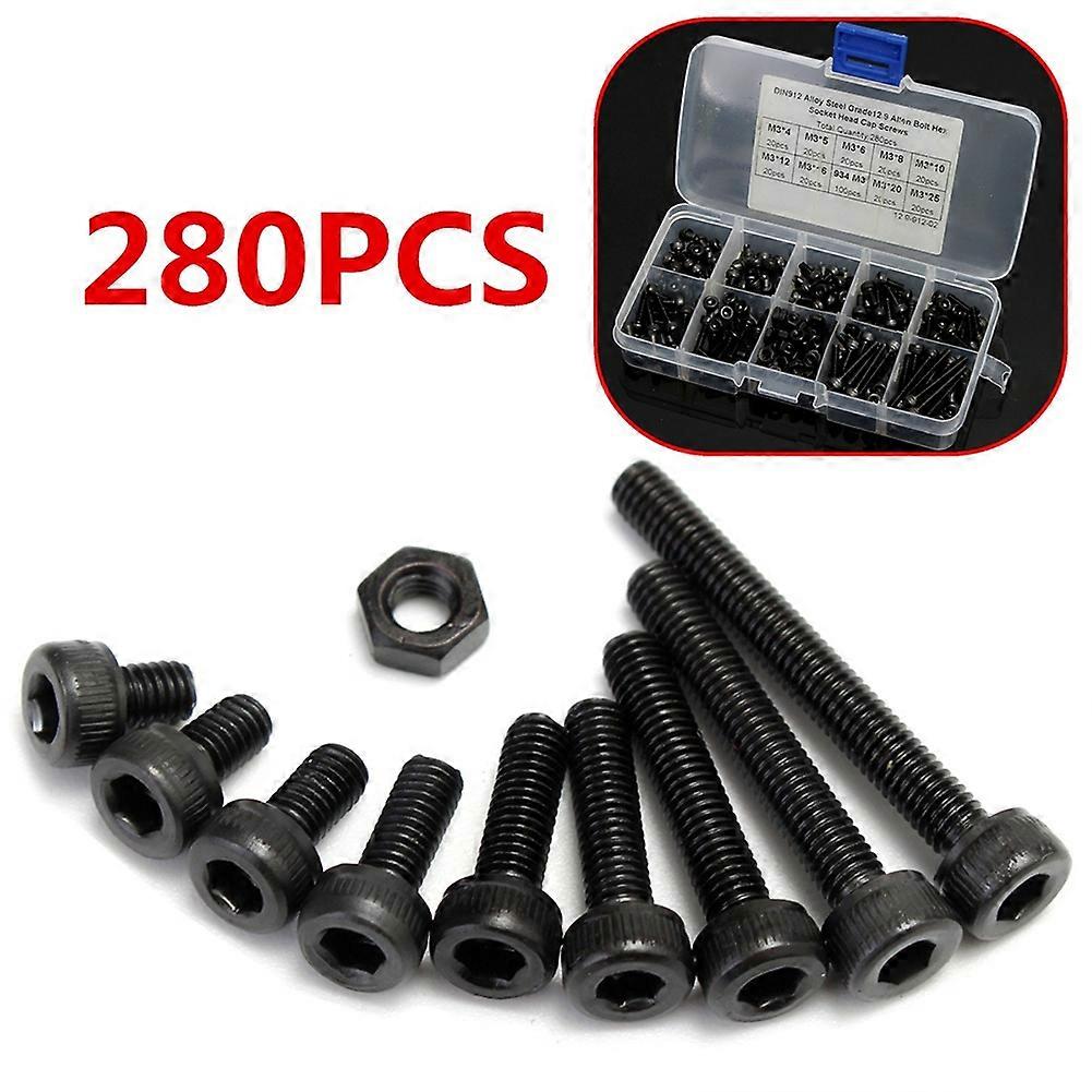 280Pcs M3 Hex Socket Screws Allen Bolt Assortment with Alloy Steel Nuts JIKAIX