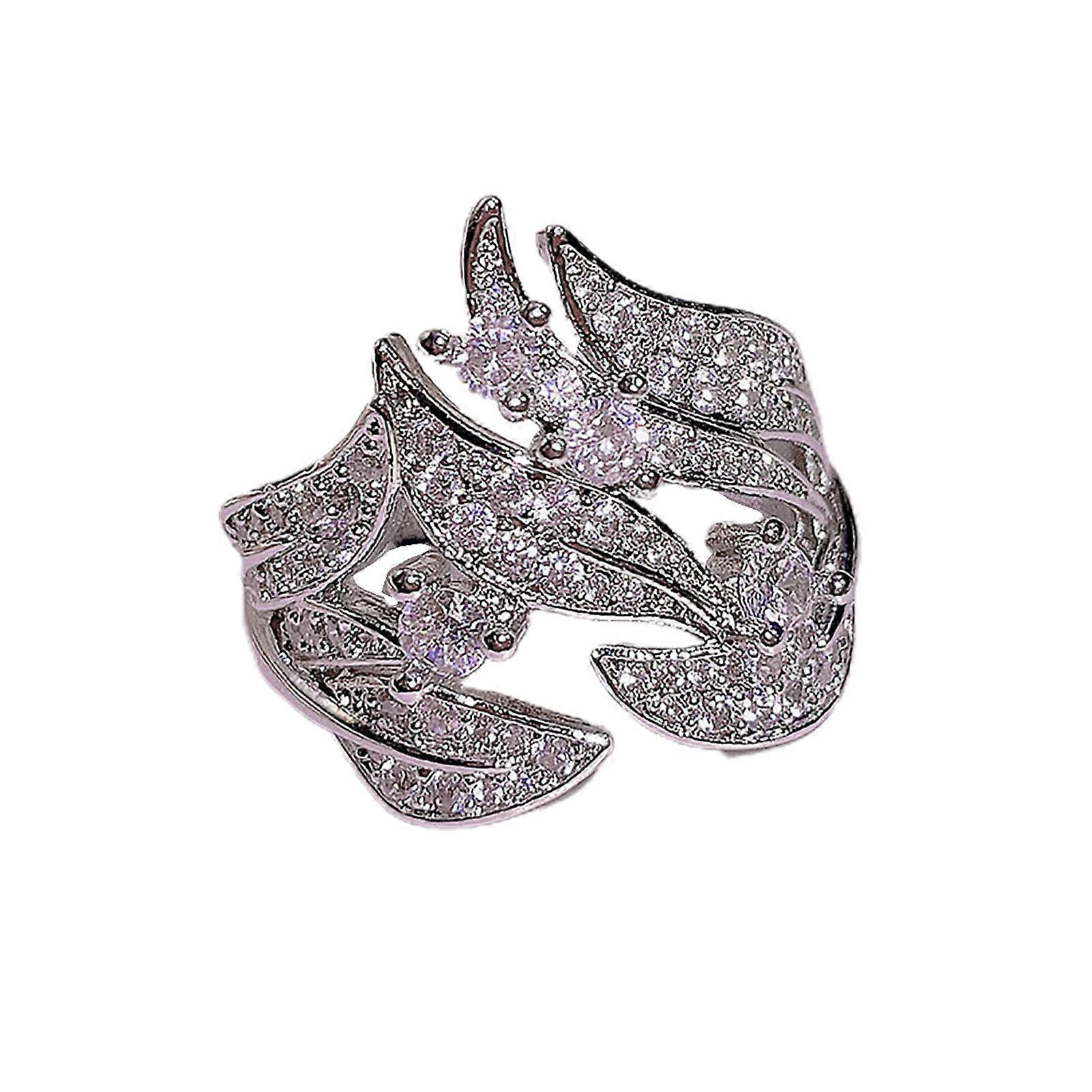 Women Ring Leaves Rhinestones Jewelry Elegant Bright Luster Ring for Party