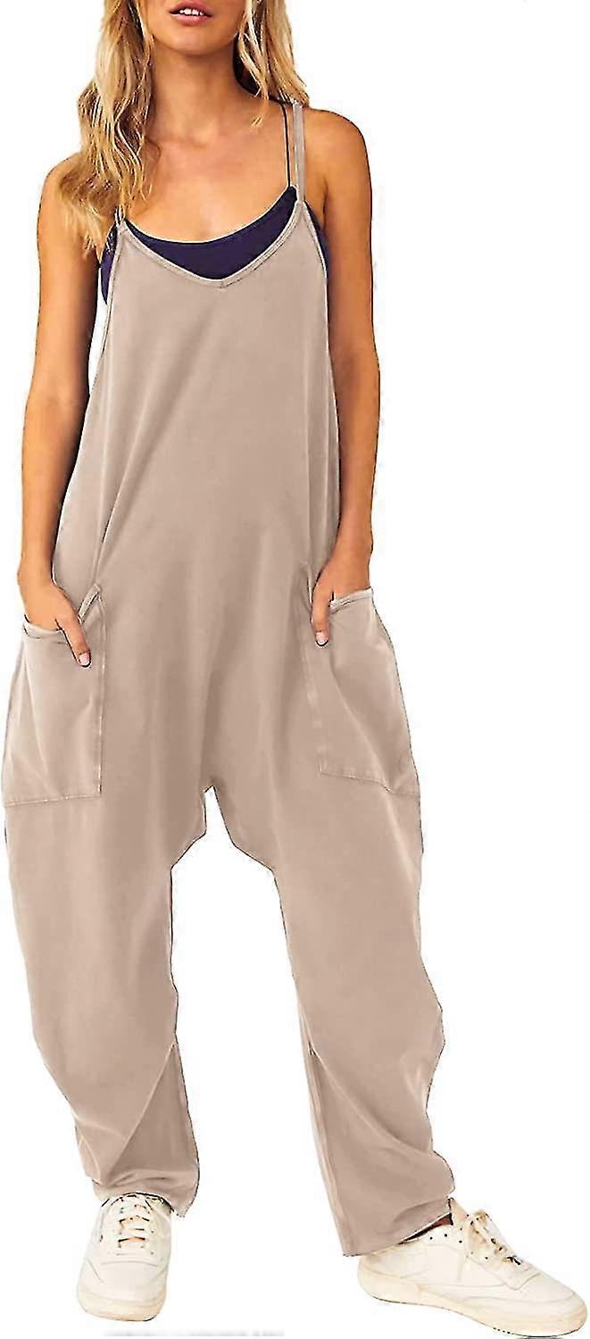 Kvinders overalls sommer jumpsuit løs fritidstøj jumpsuit ærmeløs jumpsuit store lommearbejdsbukser