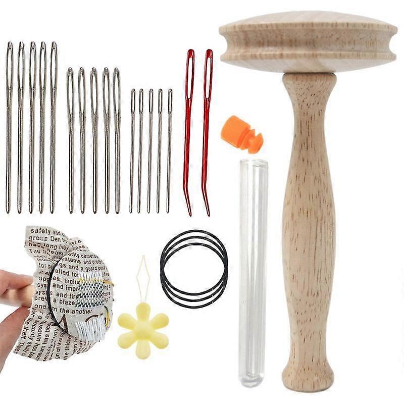 Wooden Darning Mushroom Patchwork Tool Darning Tool Set Speedweve Sock Darning Thread Tool Kit for Darning Sock Holes