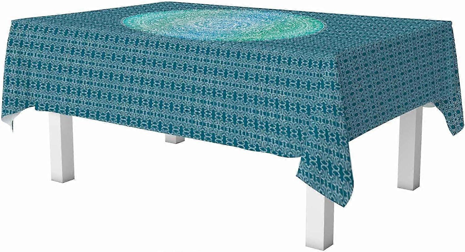 Boho Mandala Rectangle Table Cloth Beautiful Green Mandala Traditional Classic Pattern Wipeable Waterproof Tablecloths Table Cover for Party Picnic Di