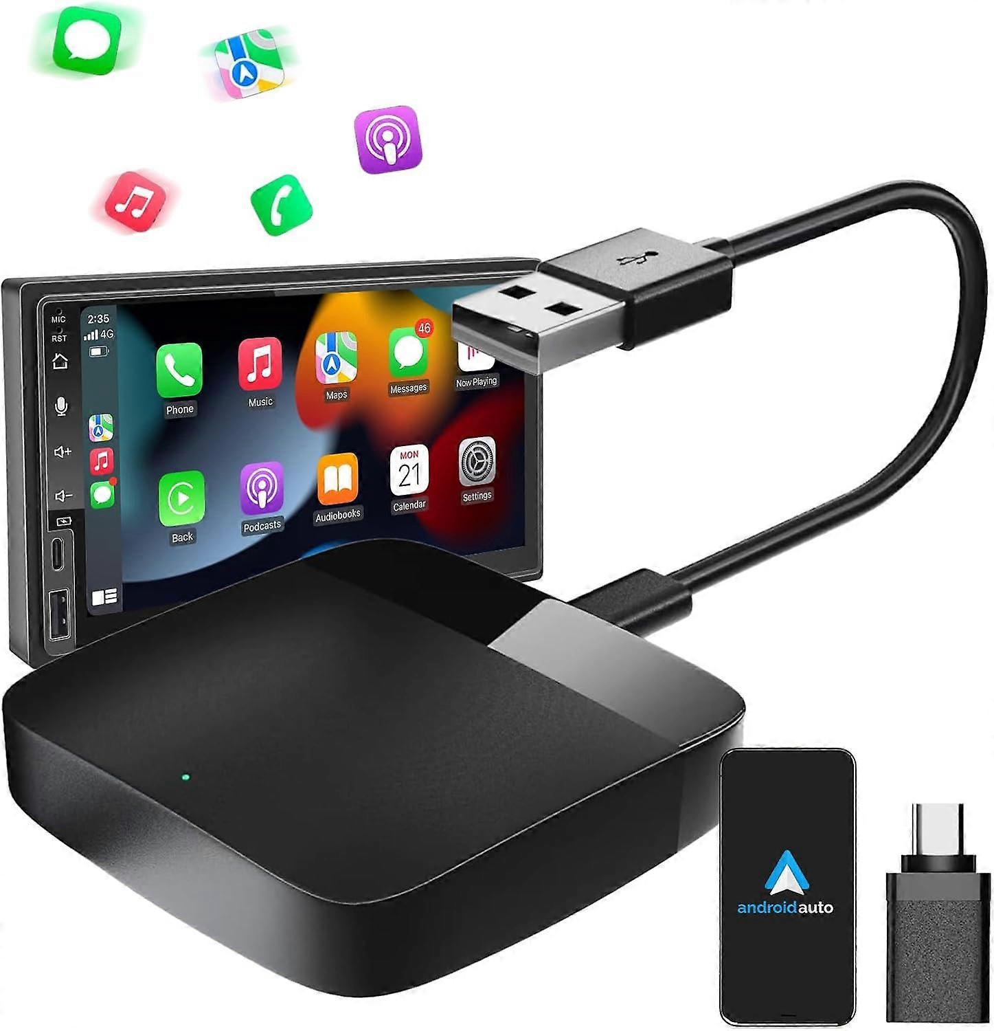 Android Car Wireless Adapter, Convert Wired Android Car to Wireless, Wireless Android Car Dongle with USB C/A for Android 10+, Plug & Play Compatible 