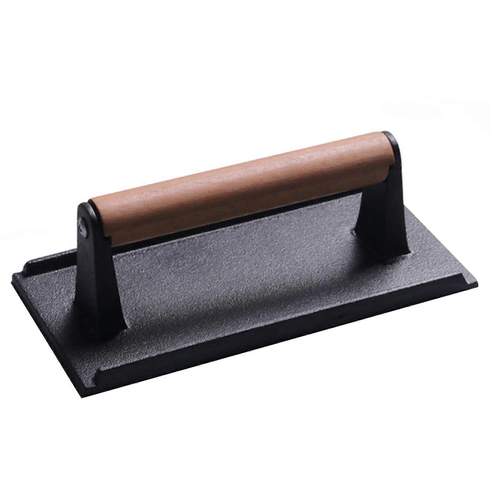 Meat Press Burger Press Rectangle Round Heavy-Duty Cast Bacon Press Steak Preee Nonstick Pan with Wood Handle