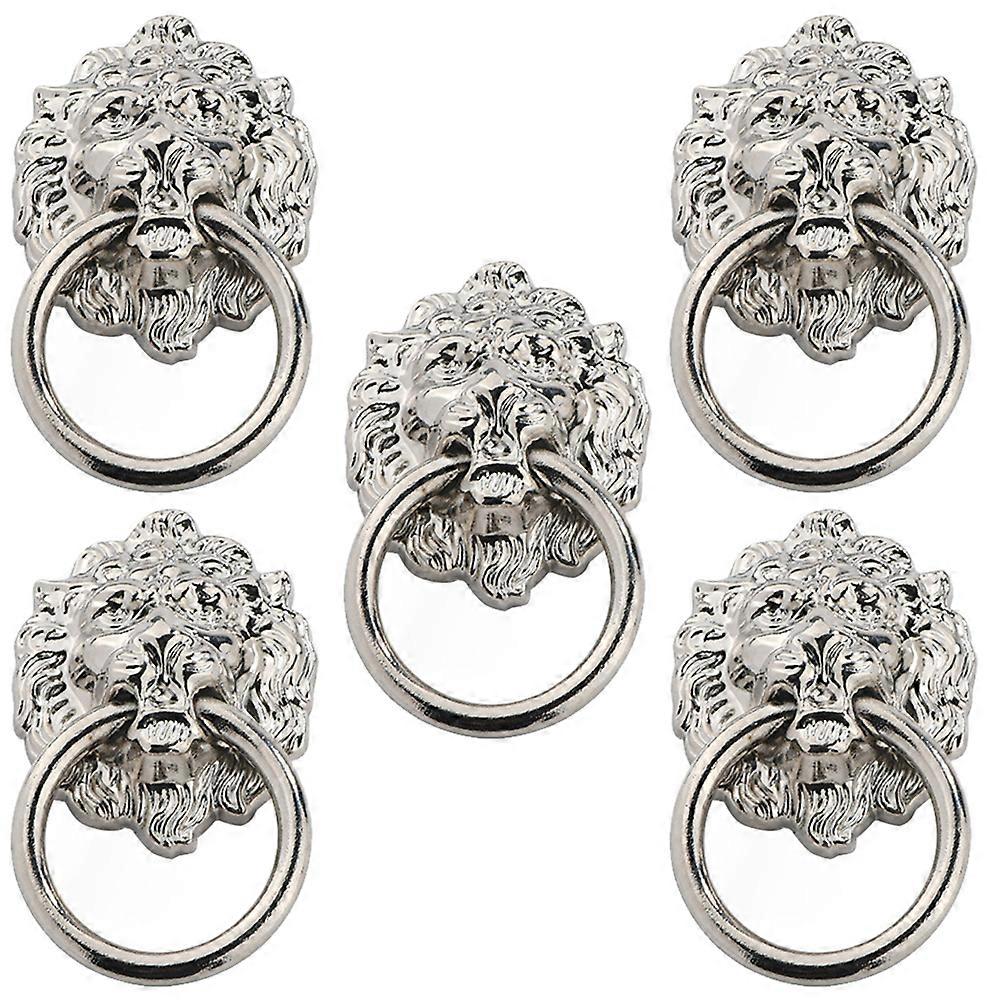5pcs Lion Head Pull Handles Cabinet Pull Knobs Zinc Alloy Rings Pull Handles