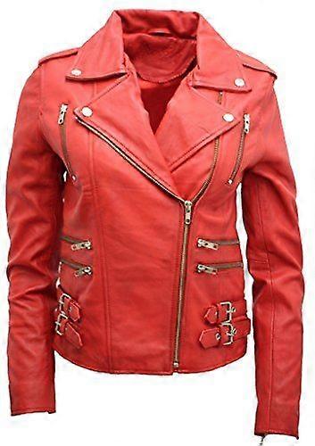 Infinity Leather Men's Red Ladies Real Nappa Leather Biker Jacket Uk14
