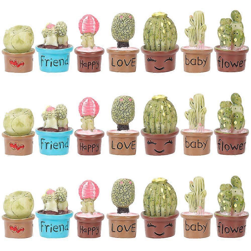 21Pcs 7 Style Resin Mini Cactus Bonsai Display Decorations Miniature Artificial Plants for Home DIY Decorations Mixed Color 17~19x24.5~34.5mm 3pcs/sty