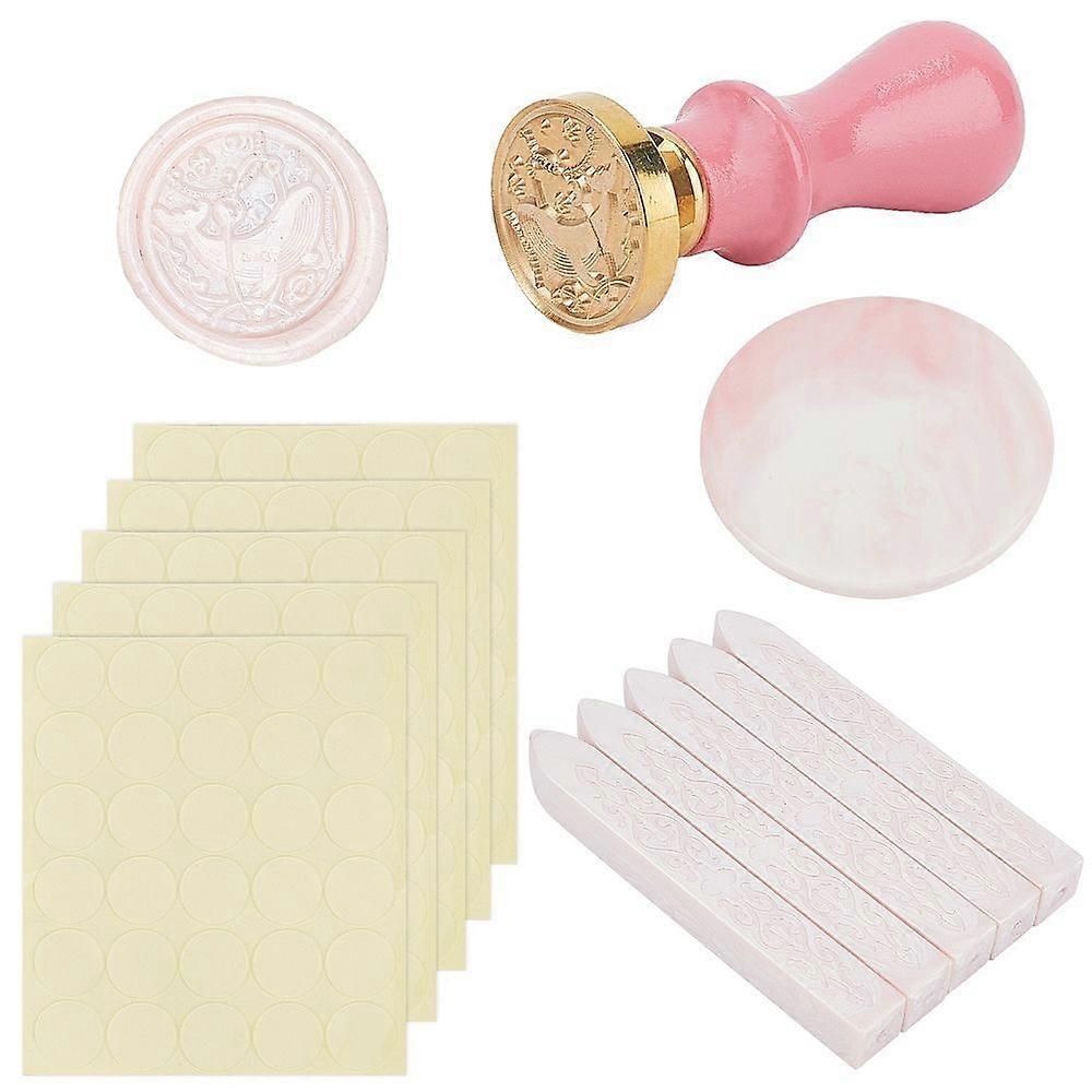 Wax Seal Stamp Set with Marble Pattern Porcelain Cup Coasters Sealing Wax Sticks Self-Adhesive Present Stickers Pear Wood Handle and Brass Wax Seal St
