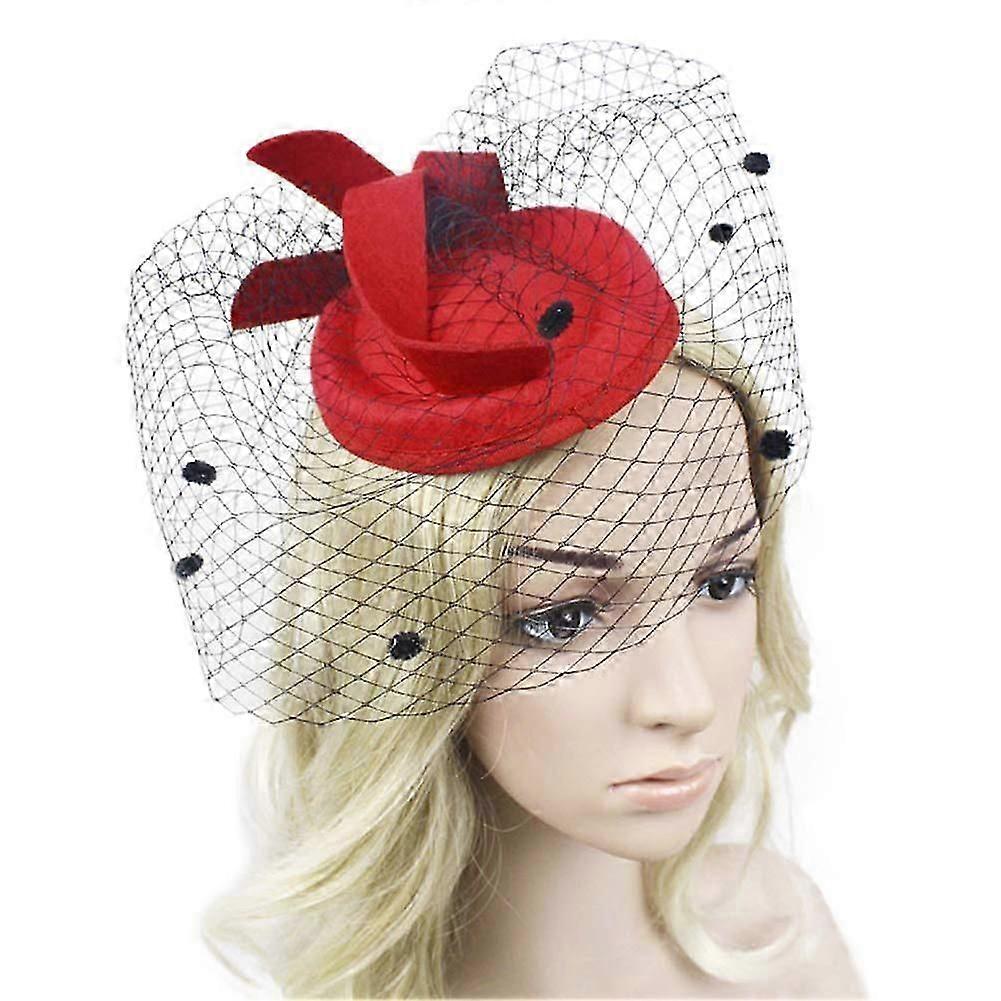 Örgü Peçe Şapka Klip Kadın Balo Yüz Kaplama Örgü Üst Şapka Başlık (kırmızı)