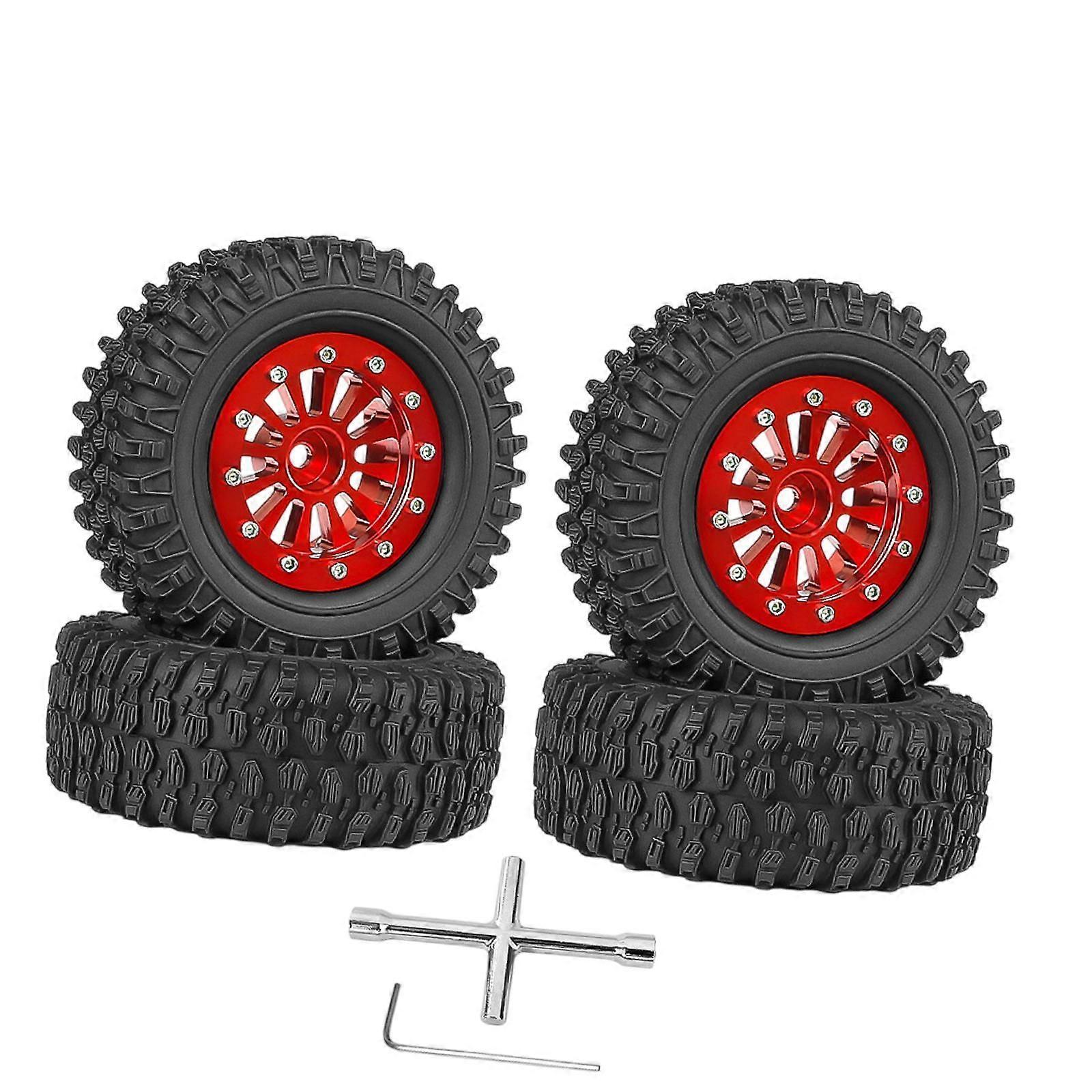 4Pcs RC Car Wheels and Tires RC Part Replacement for 1/18 RC Crawler Car DIY red