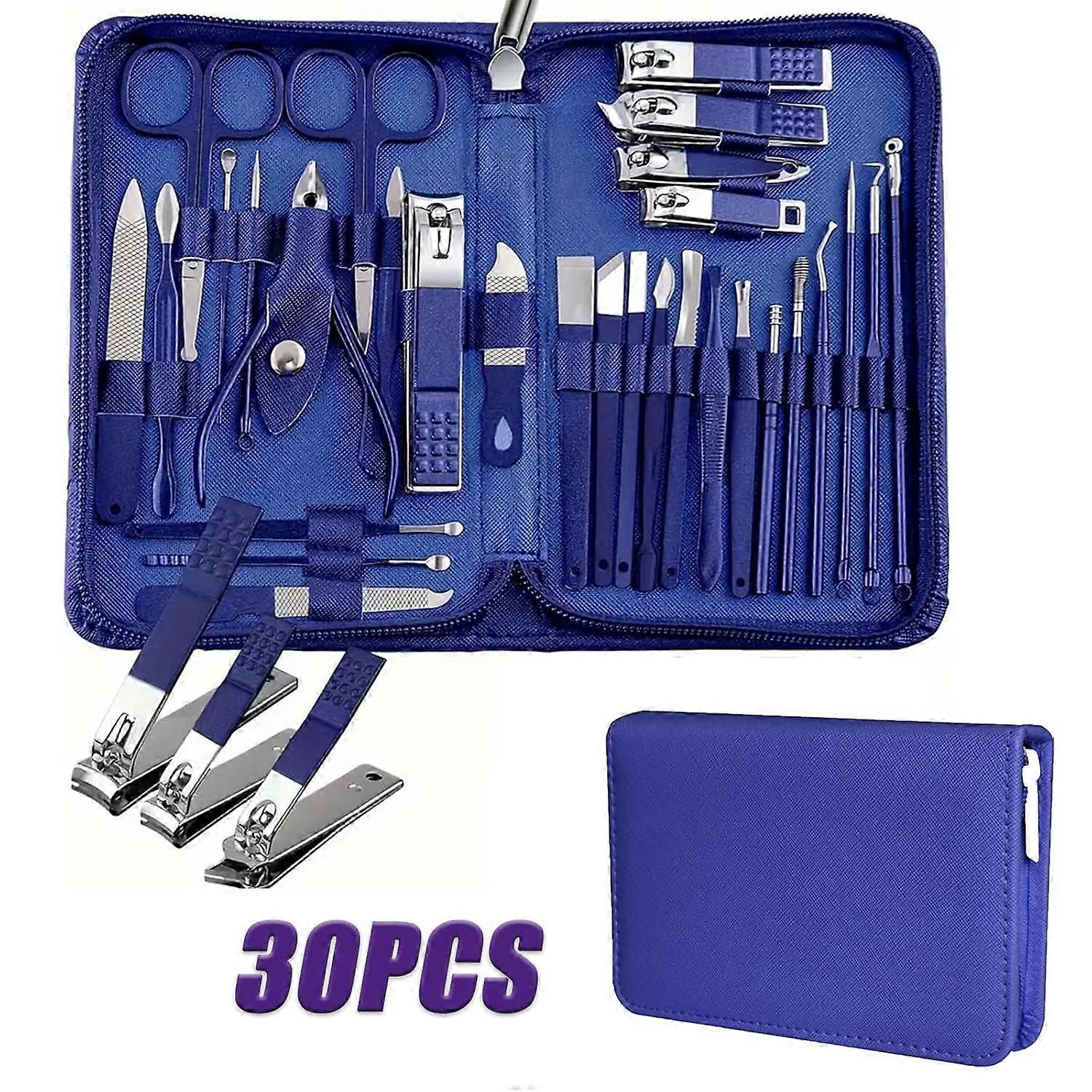 30 in 1 Nail Clipper Set Nail Manicure Kit Modern Manicure & Pedicure Kit for Nails Manicure Set with Portable Storage Case (Blue)