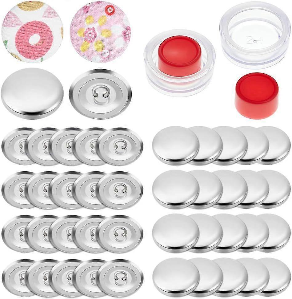 100 Sets Cover Button Kit with Tools Fabric Button Making Kit Fabric Cloth Covered Flat Back Buttons Maker Including 100Pcs 0.87 Inch Button Covers an