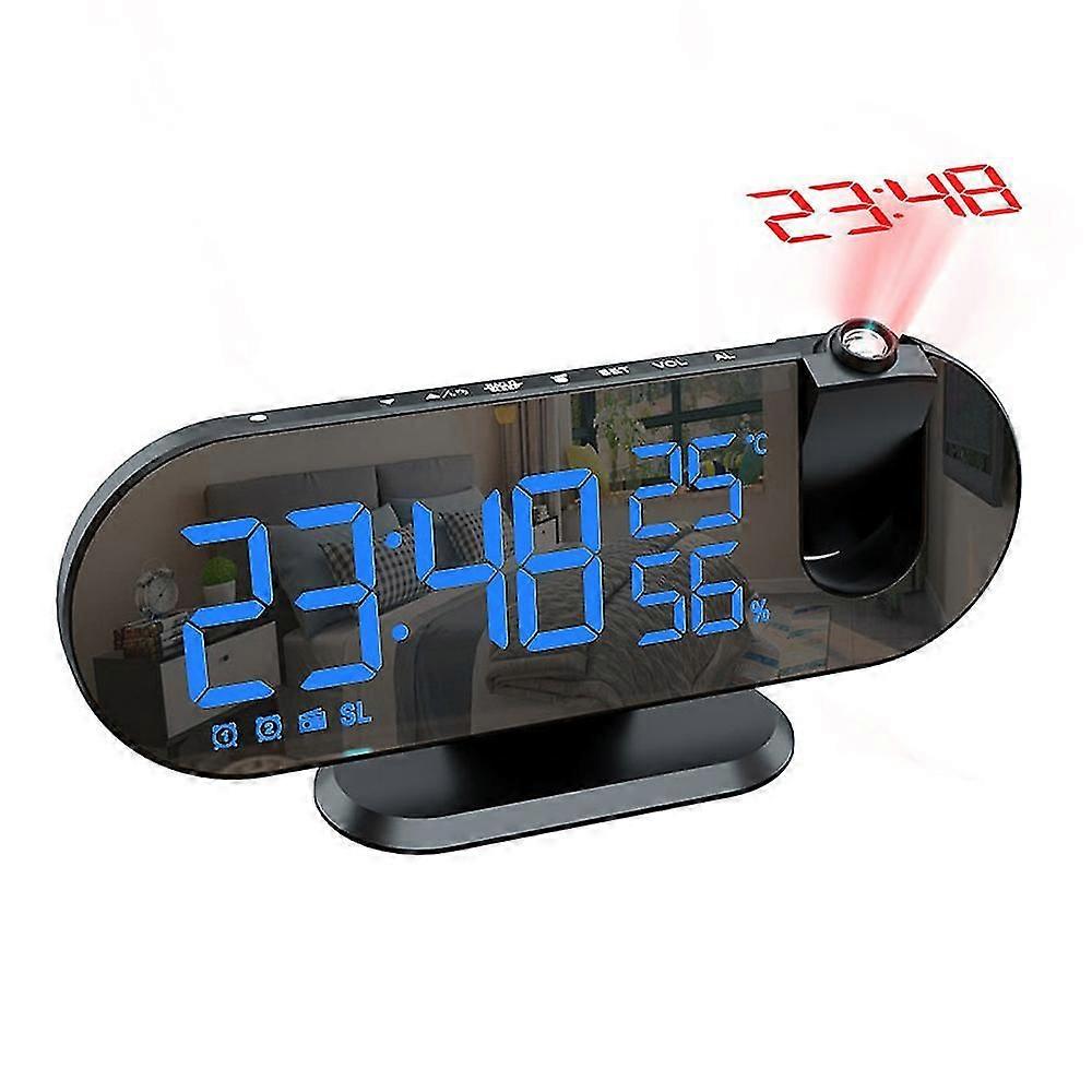 Projection Digital Alarm Clock, Led Mirrored Bedside Clocks Radio With 180 Projector , Dual Alarms, Usb Charger, 12/24hr, Snooze Model, Radio Clock Fo