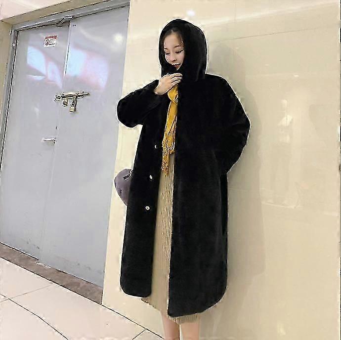 نسائي شتاء فرو المنك أفخم سميك أفخم فضفاض سترة مقنعين سميك فرو سميك معطف فضفاض XS-2XL