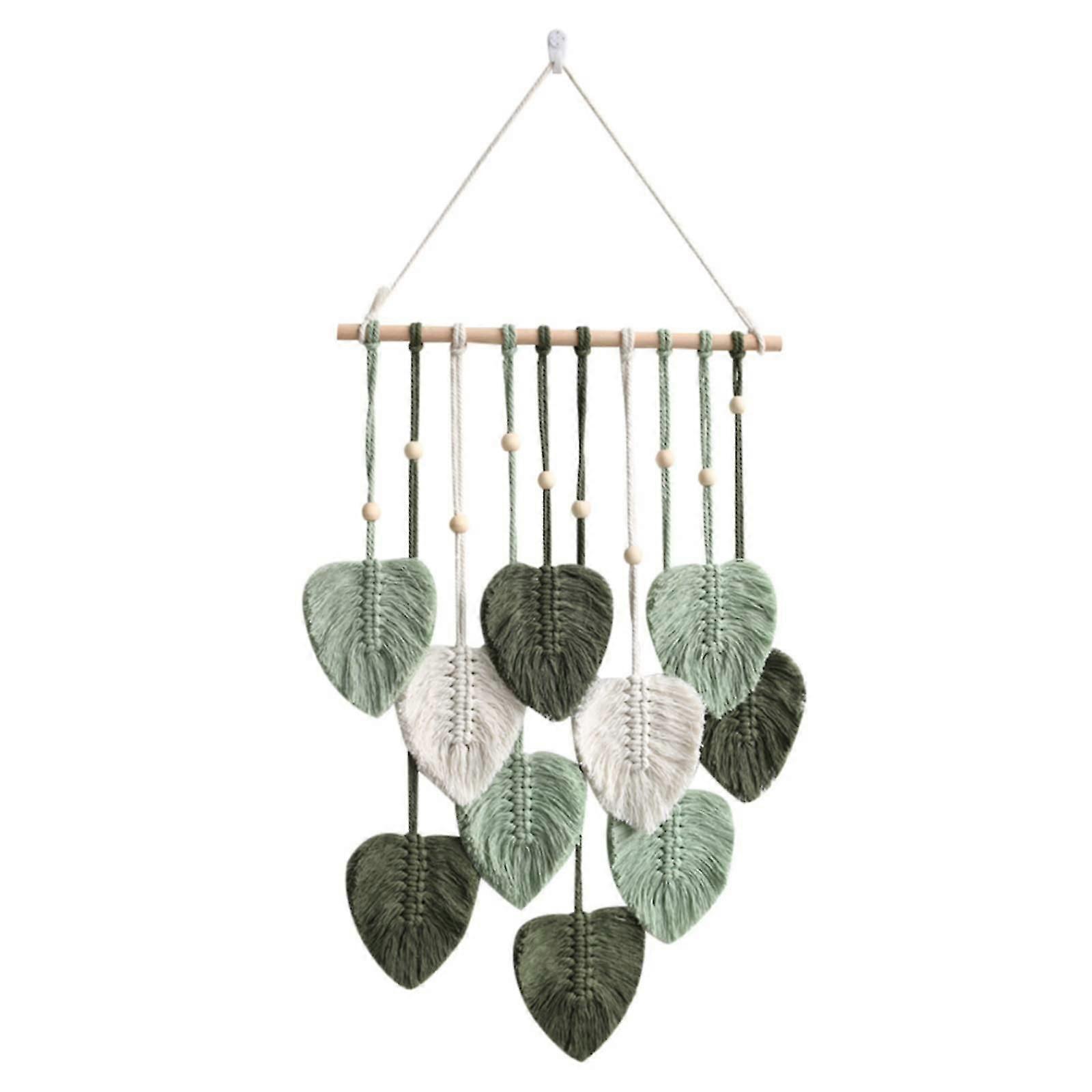 Makramee Wandbehang Handgemachte Heimdekorationen Boho Makramee Wandteppich Gewebte Wandbehang Blattfeder Wanddekoration (Armee Grün)